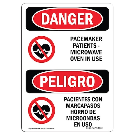 OSHA Danger Sign, Pacemaker Patients Bilingual, 10in X 7in Decal